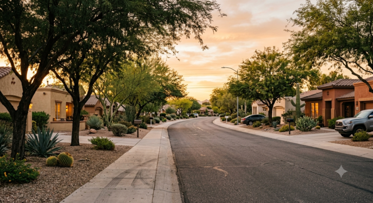 Quiet Phoenix neighborhood street for comparing neighborhoods before buying