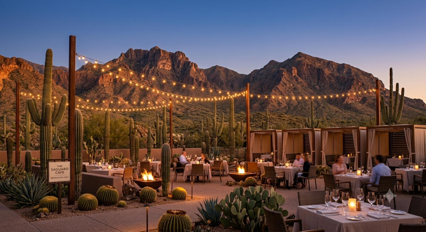 Evening outdoor dining patio in Scottsdale