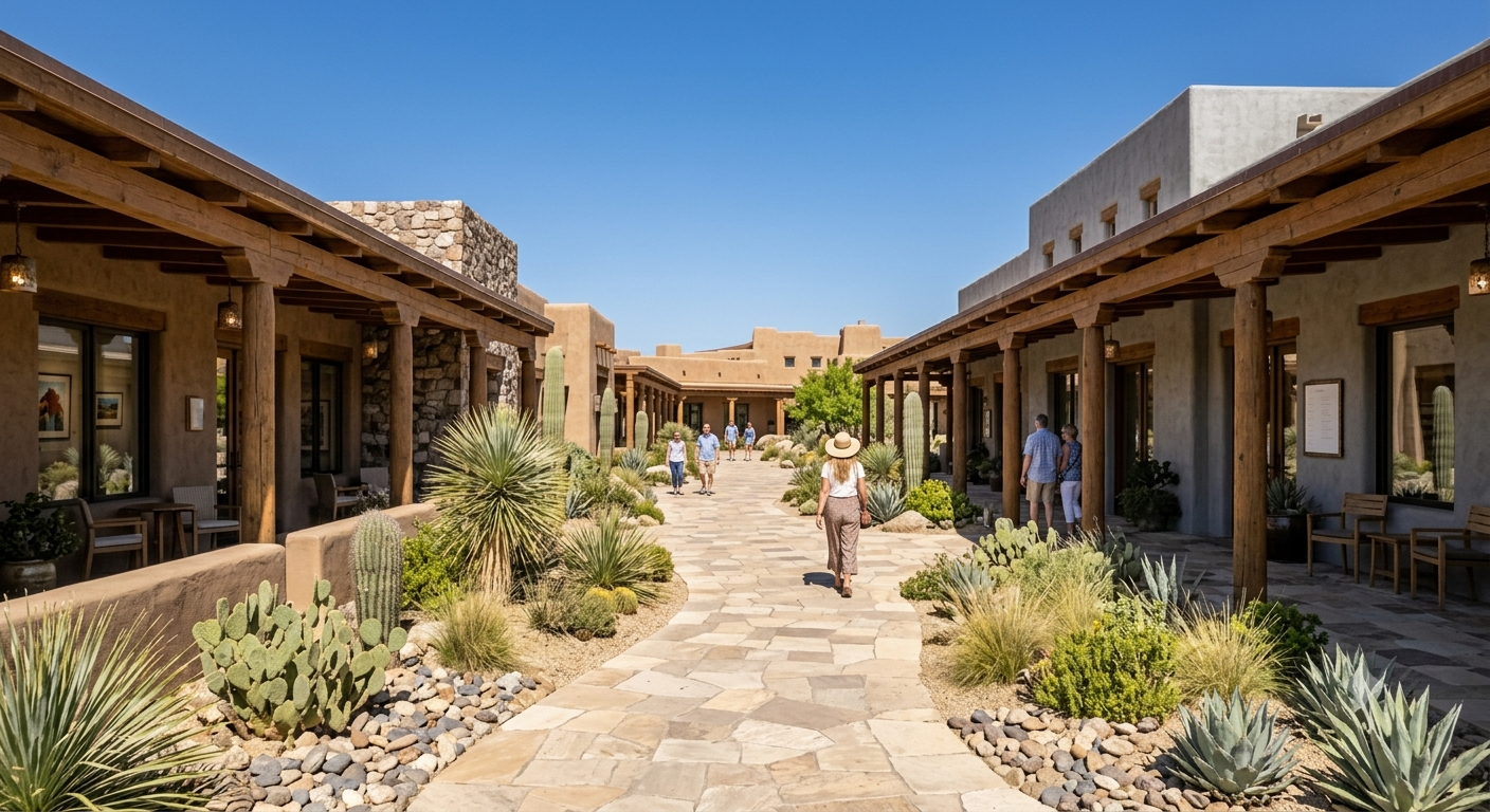 Walkable town center with desert architecture in Carefree