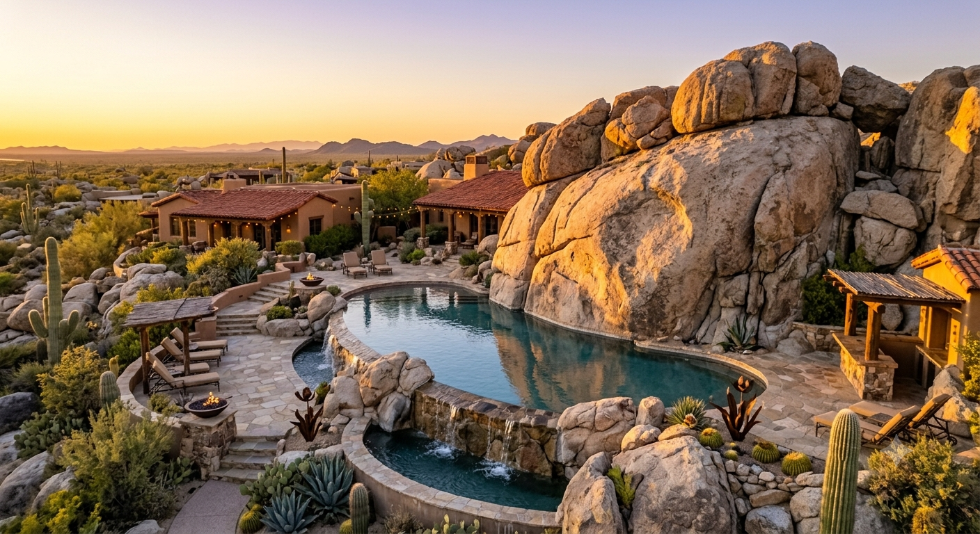 Resort pool built among granite boulders near Carefree
