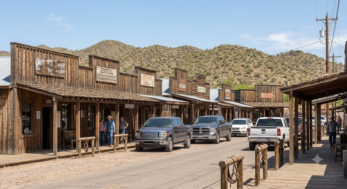 Old West-style downtown storefronts in Cave Creek, Arizona