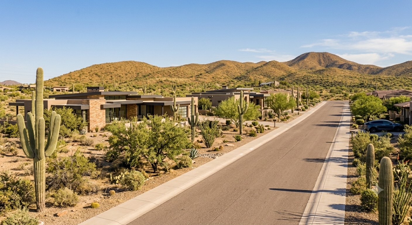 Desert-contemporary homes on spacious lots in a Cave Creek neighborhood