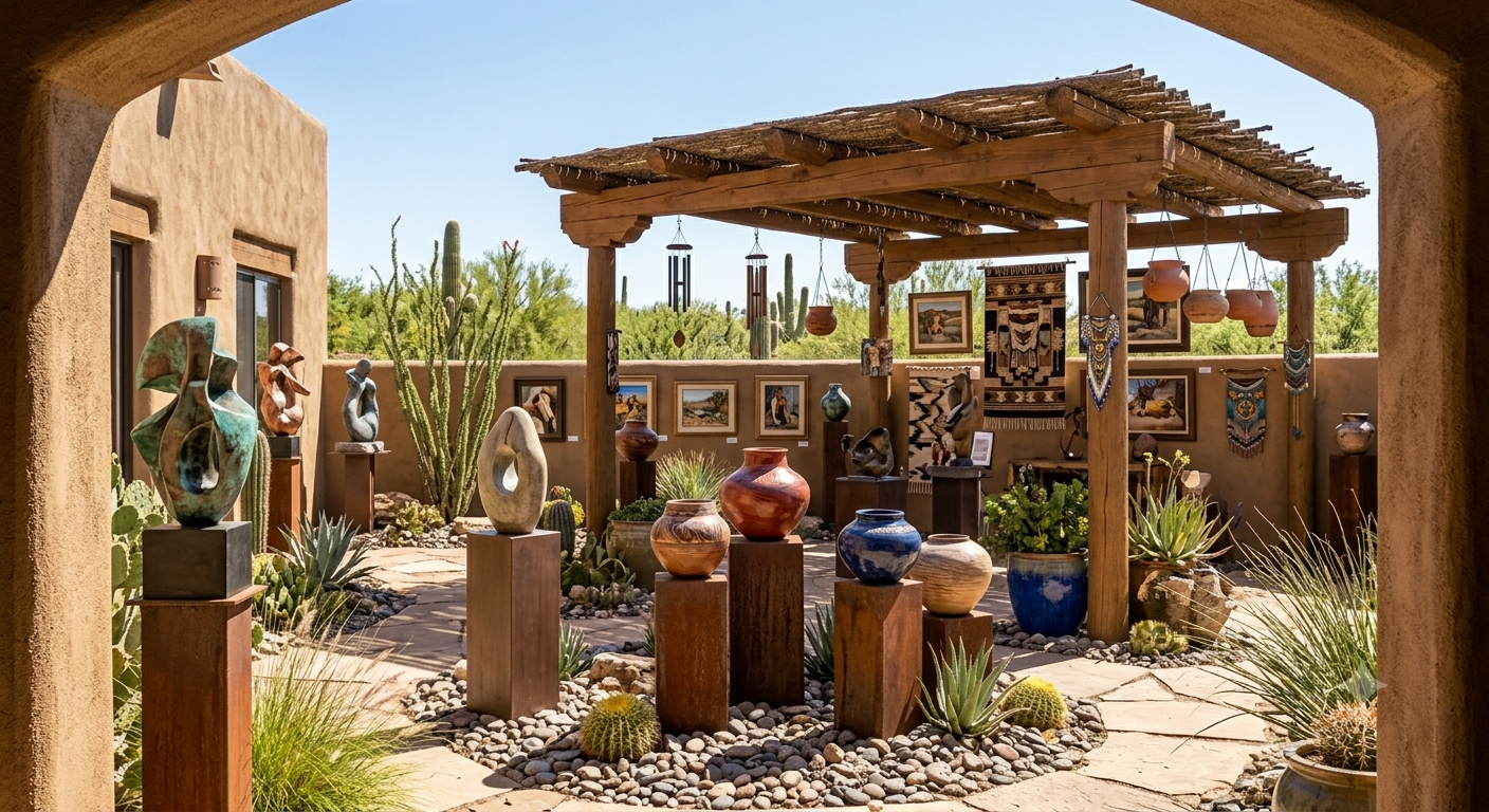 Southwestern art gallery courtyard in Cave Creek