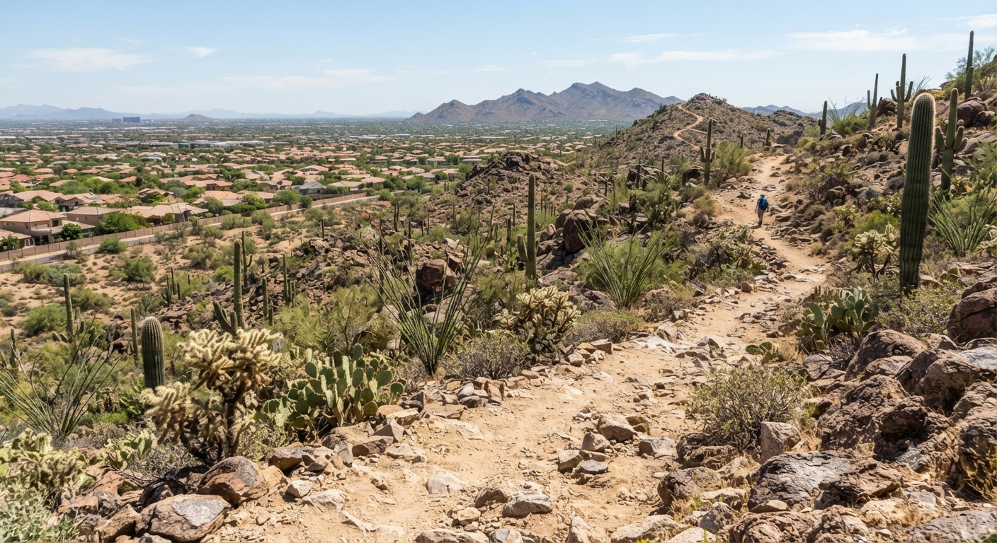 Desert hiking trail overlooking the valley near Glendale
