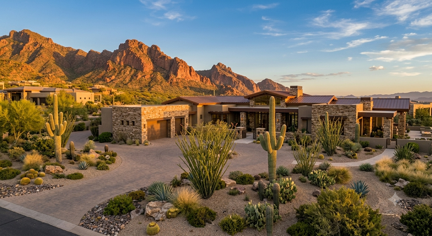 Custom luxury estate home in North Scottsdale with desert landscaping