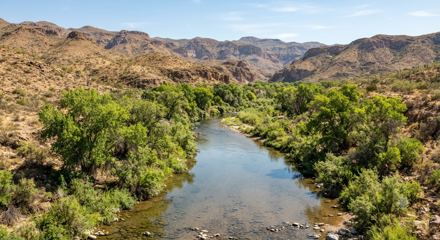 Verde River flowing through the desert near Rio Verde