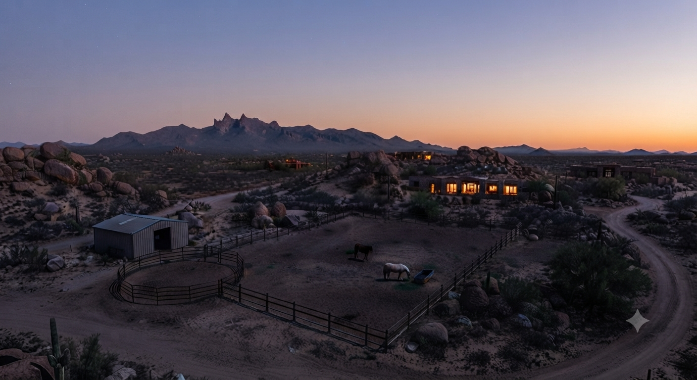 Horse property at dusk in Rio Verde, Arizona